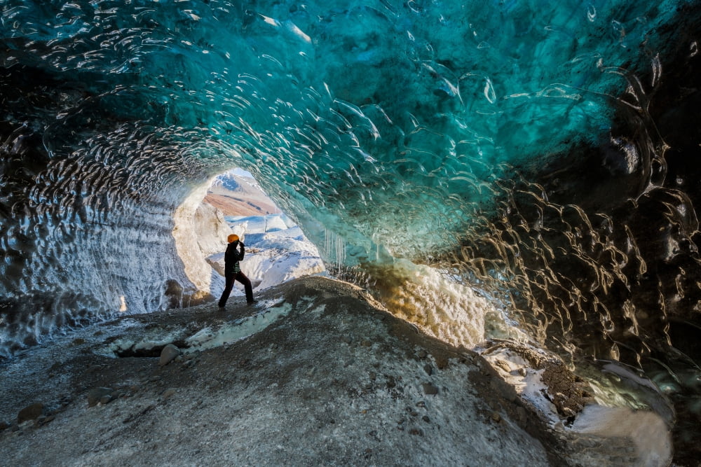 Exploring a glacial ice cave Svinafellsjokull Iceland Canvas Art - Panoramic Images (27 x 9)