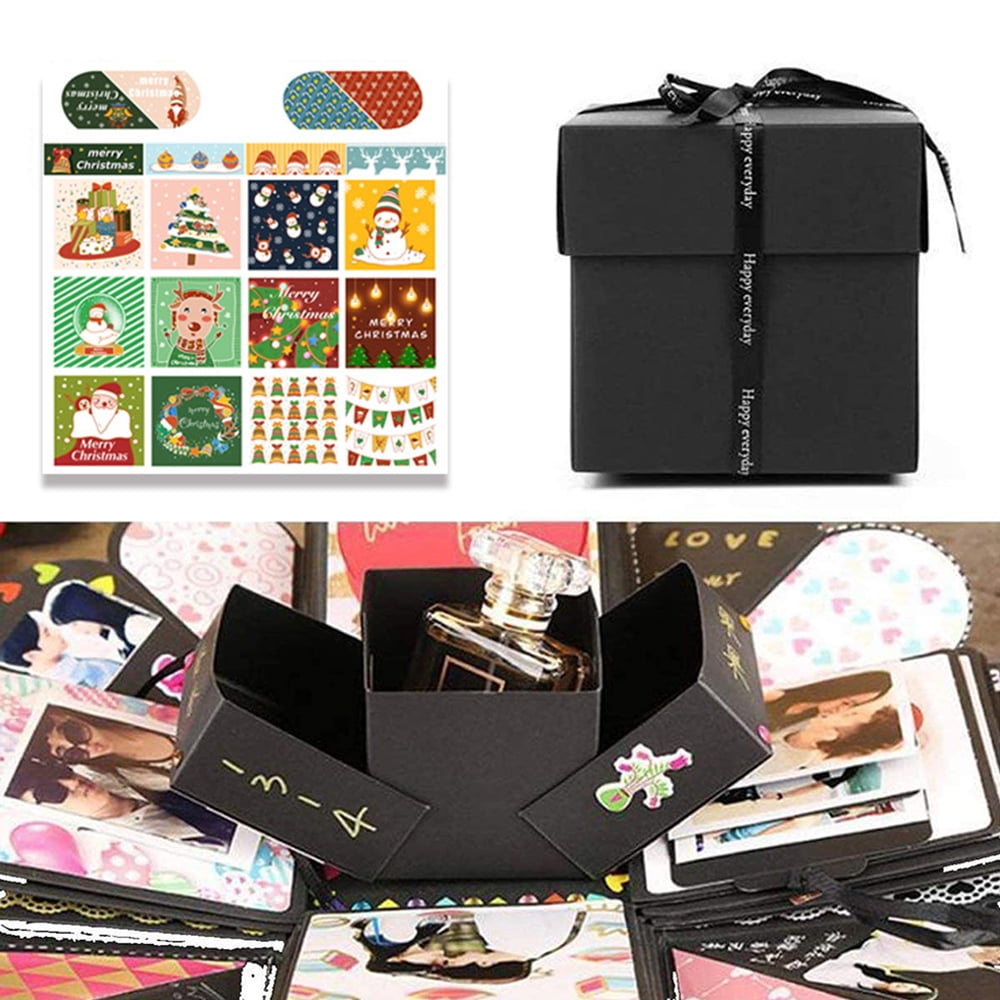 Luxtrada Xmas Creative Explosion Gift Box DIY Handmade Photo Album  Scrapbooking Gift Box for Birthday Party, Valentine's Day Finished Surprise  Explosion Box Black 