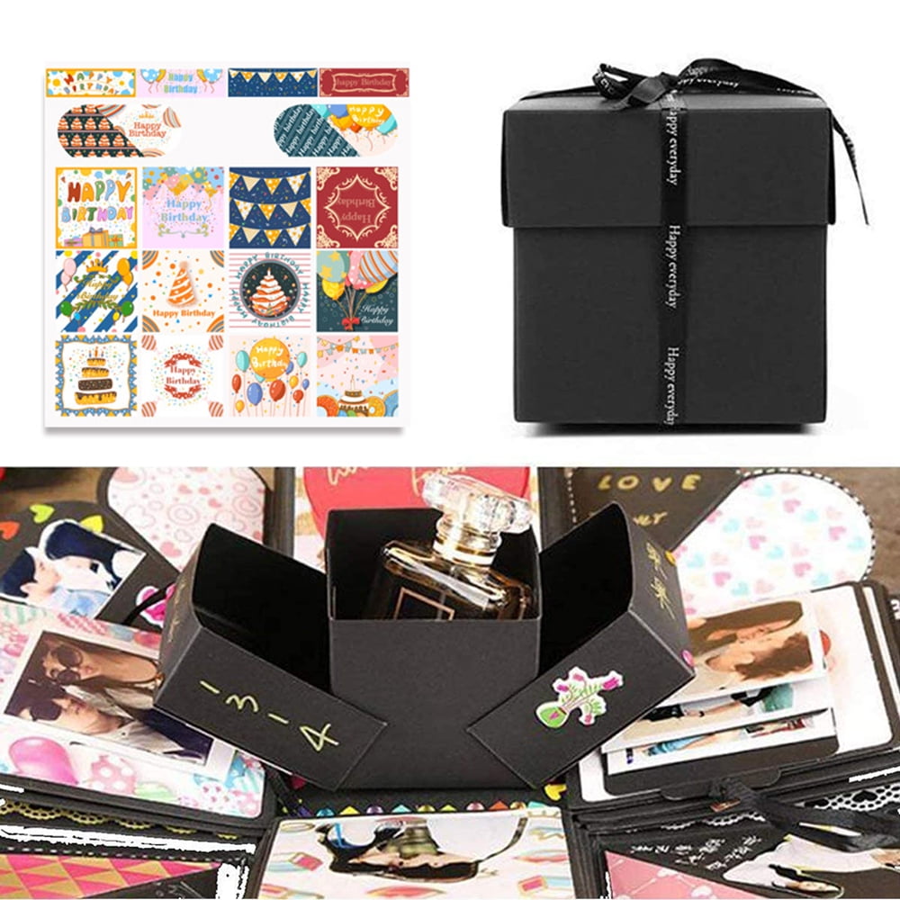 Explosion Box Creative DIY Heart-shape Gift Surprising Scrapbook Box for Present Black Paper