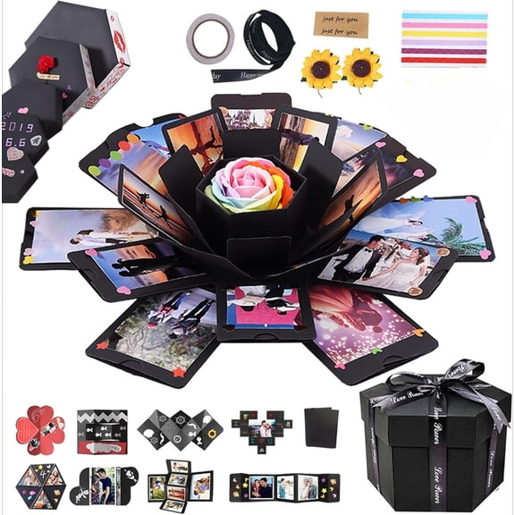 Explosion Box DIY Scrapbooking Set Handmade Photo Album Mothers Day Gifts,Gift Box with 6 Faces for Valentines Gift Wedding Memory Book (6 Sides)