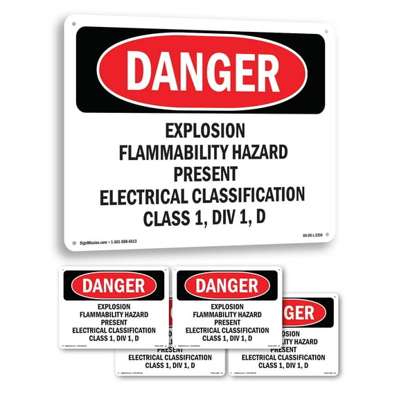 Explosion Flammability Hazard Present Electrical OSHA Danger Rigid Plastic Sign 14 Inch x 10 Inch - 5 Pack