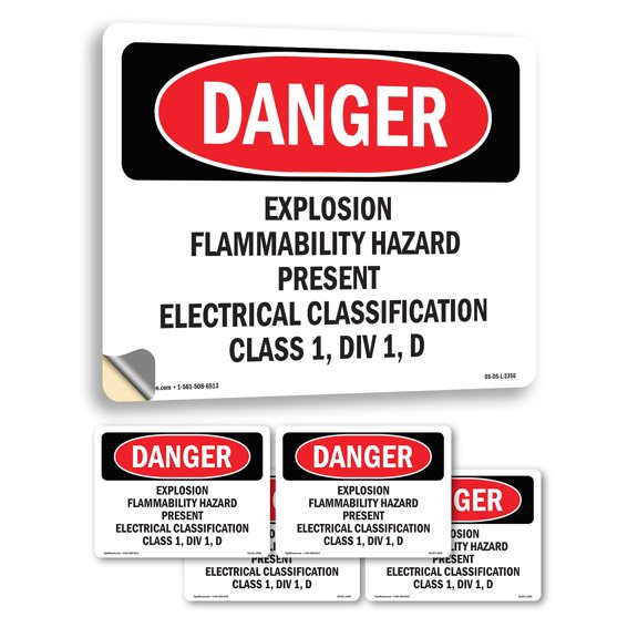 Explosion Flammability Hazard Present Electrical OSHA Danger Vinyl Decal Label 5 Inch x 3.5 Inch - 5 Pack