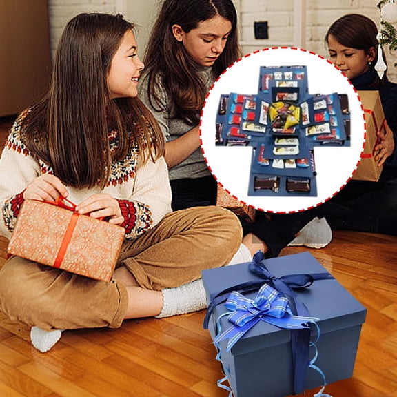 Explosion Gift Box, 5-Layer Explosion Boxes with Ribbon, Surprise Gift Box Explosion, Christmas Explosions Surprise Boxes, for Anniversary Festival Record Memories Scrapbooking Container Blue