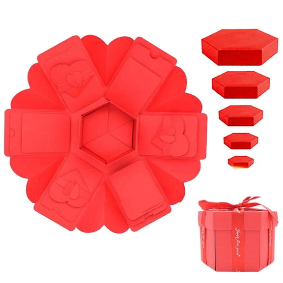 Explosion Gift Box, DIY Multi Layer Hexagon Explosion Box with Ribbon, Surprise Picture Love Boxs Exploding Photo Album for Anniversary, Birthday, Wedding Valentine's Day
