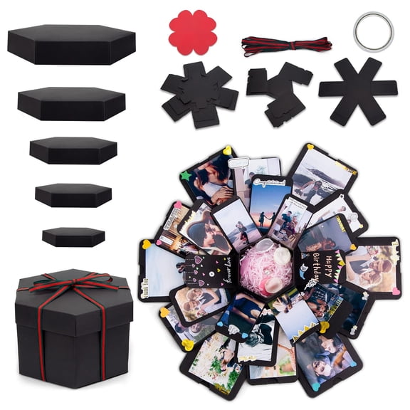 Explosion Gift Box, Handmade Exploding Photo Album Preassembled Surprise Picture Pop Up Love Box with Creative DIY Scrapbooking Accessories for Anniversary Birthday Wedding