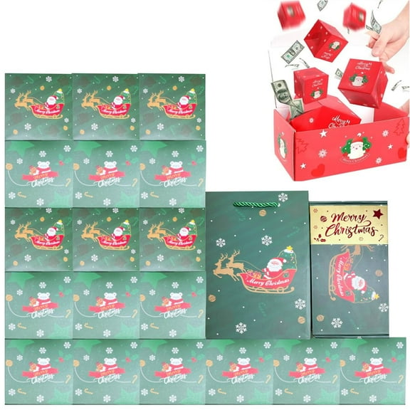 Explosion Gift Box, Merry Christmas Surprise Box Gift Boxes, Surprise Box Gift Box for Money, Folding Bounce Surprise Gift Box, Exploding Gift Boxes for Holiday Birthday Party Favors, Green, 20 PCS