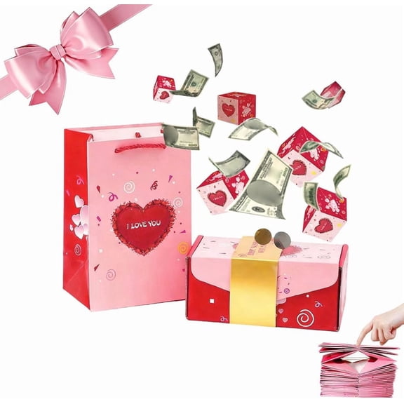 Explosion Gift Box for Money with Multi-Layer Cardboard, DIY Pop Up Surprise, Heart Pattern