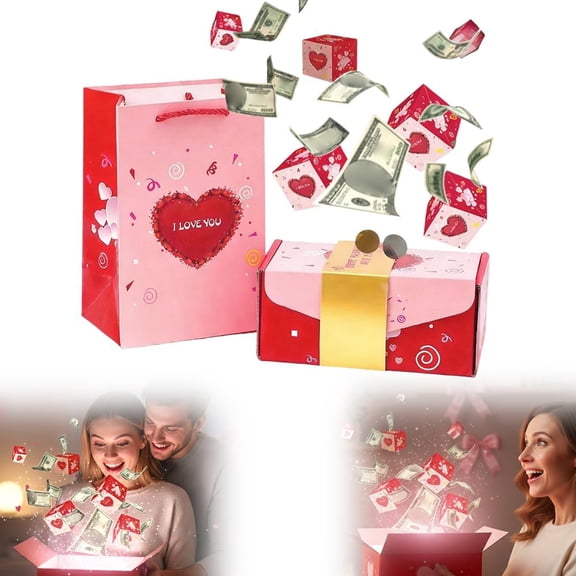 Explosion Gift Box for Money with Multi-Layer Cardboard, DIY Pop Up Surprise, Heart Pattern