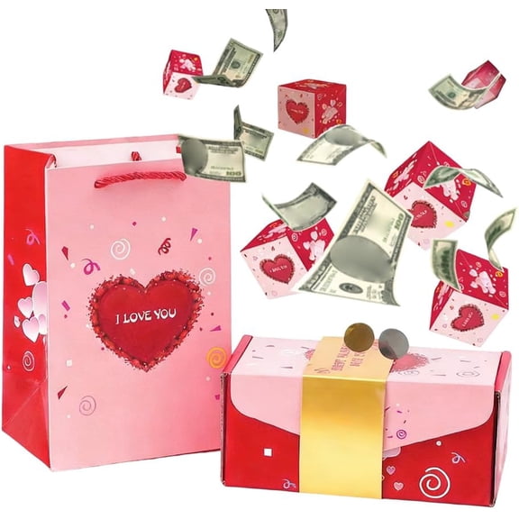 Explosion Gift Box for Money with Multi-Layer Cardboard, DIY Pop Up Surprise, Heart Pattern