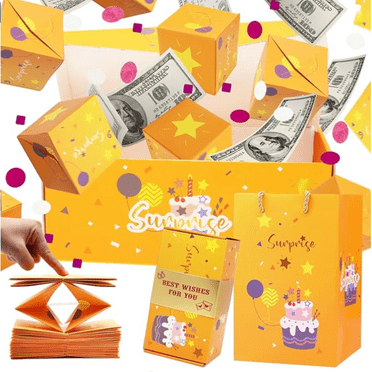 Explosion Surprise Gift Box for Money, DIY Gift Box with Confetti, Birthday Surprise Cash Explosion Gift Box, Yellow Pop Up Exploding Surprise Box for Party Anniversary Proposal (Yellow-12pcs)