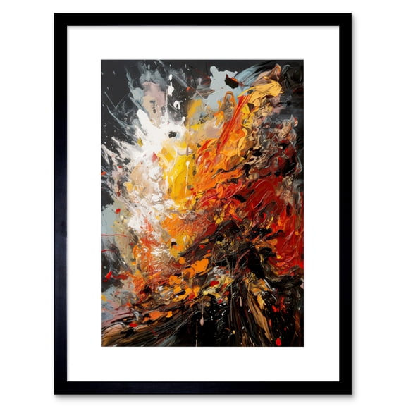 Explosion White Orange Red Abstract Painting Artwork Framed Wall Art Print 9X7 Inch