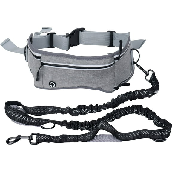 Hands Free Dog Leash with Waist Belt & Storage - Bungee Shock Absorber for All Size Dogs
