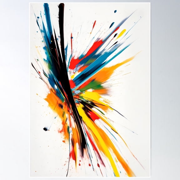 Explosive Abstract Expressionism With Vibrant Paint Splashes Poster Wall Art, Modern Wall Decor For Living Room Bedroom, 12x18 UNFRAMED