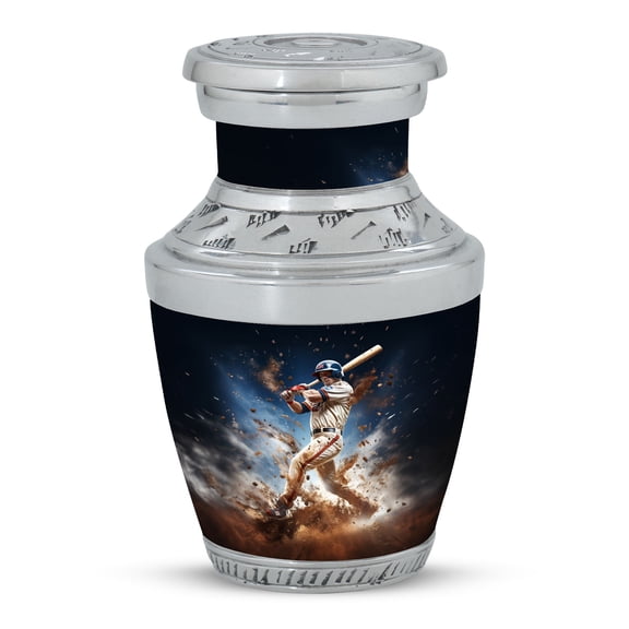 Explosive Baseball Hit Modern Tiny Cremation Container for Adult Memories - Small Urn for Eternal Love Funeral Urns For Human Ashes - Memorial Urns 3 Inch, 1 Pc