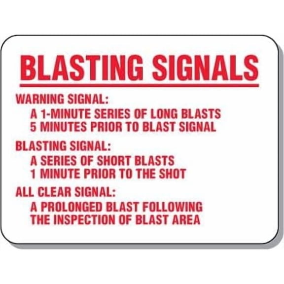 Explosive & Blasting Mining - Blasting Signals Safety & Compliance - & ANSI Compliant Format Metal Tin Sign - 12x16 Inch