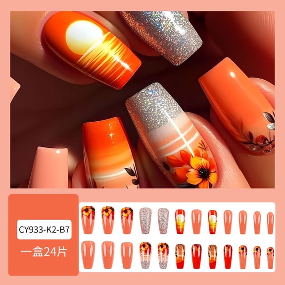 Explosive French spring and summer vacation wind wearing armor, foreign trade sunset beach manicure pieces 24 fake nails mixed batch