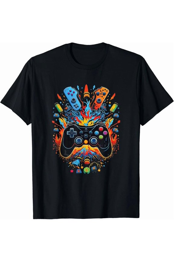 Explosive Gamer Controller Fire Action Video Game Streamer Gift Unisex T-Shirt, S-5XL