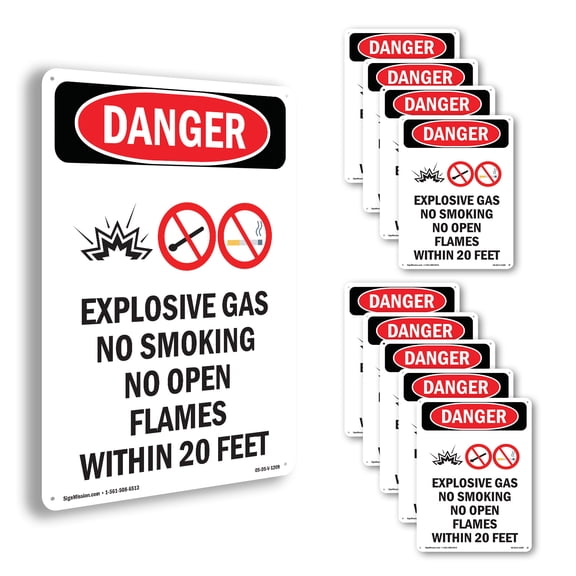 Explosive Gas No Smoking OSHA Danger Aluminum Sign 10 Inch x 7 Inch - 10 Pack