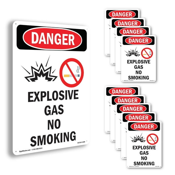 Explosive Gas No Smoking OSHA Danger Aluminum Sign 14 Inch x 10 Inch - 10 Pack