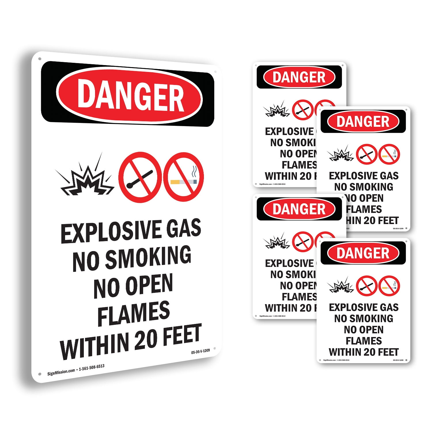 Explosive Gas No Smoking OSHA Danger Rigid Plastic Sign 18 Inch x 12 ...