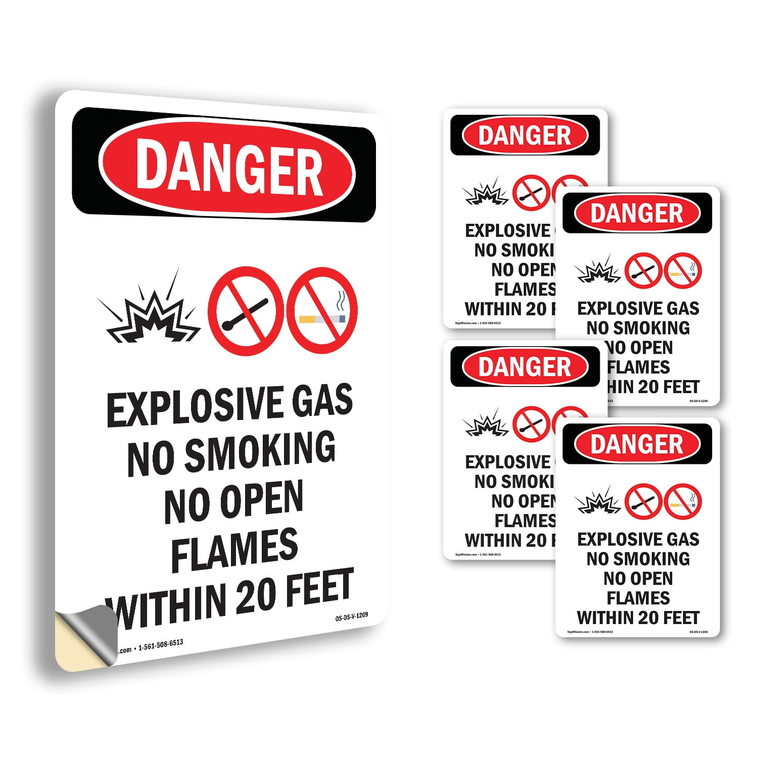 Explosive Gas No Smoking OSHA Danger Vinyl Decal Label 24 Inch x 18 ...