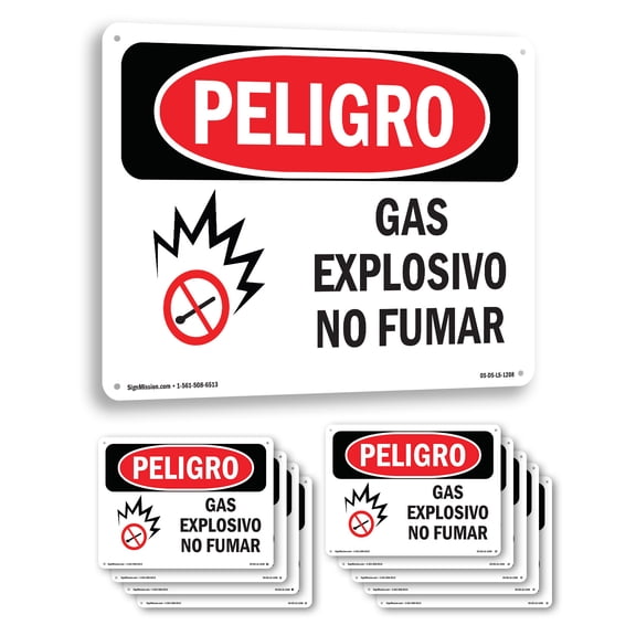Explosive Gas No Smoking Spanish OSHA Danger Aluminum Sign 14 Inch x 10 Inch - 10 Pack