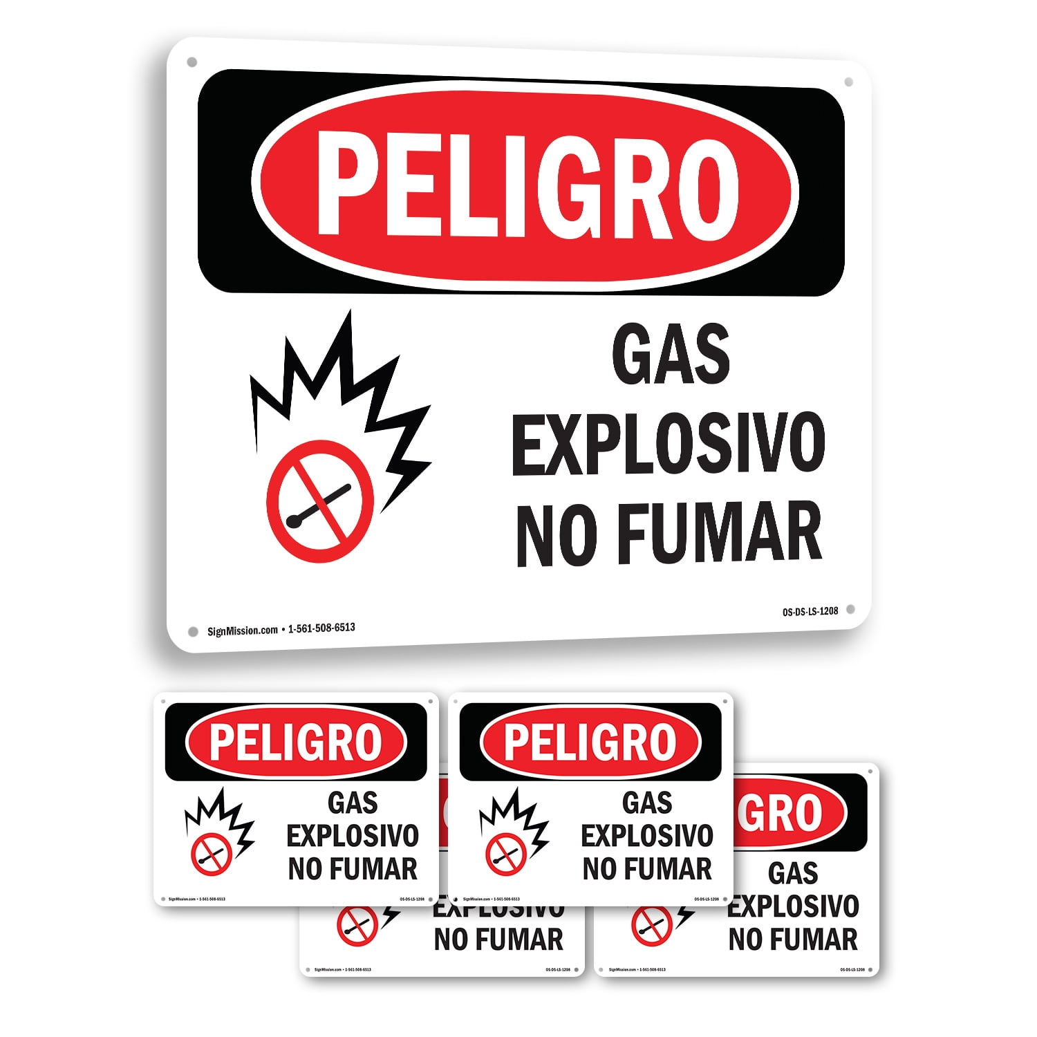 Explosive Gas No Smoking Spanish OSHA Danger Rigid Plastic Sign 24 Inch ...