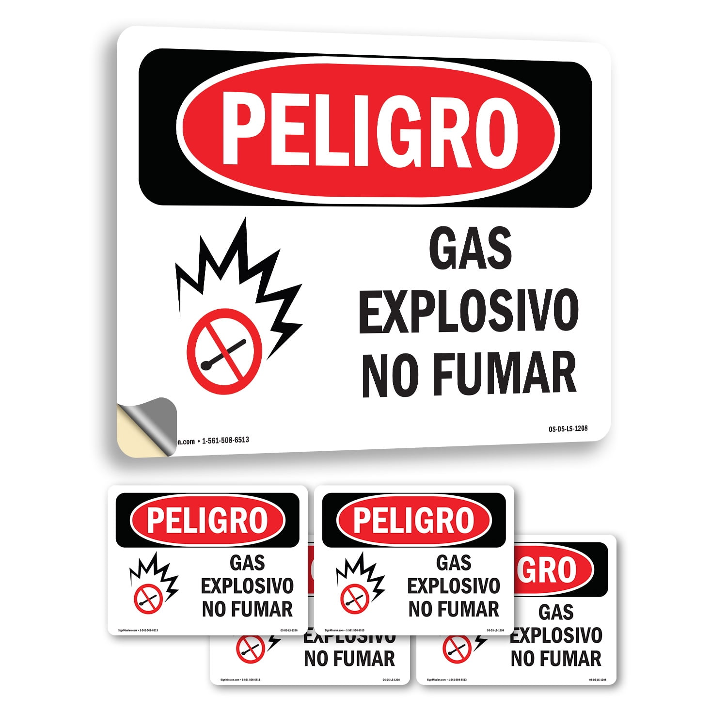 Explosive Gas No Smoking Spanish OSHA Danger Vinyl Decal Label 18 Inch ...