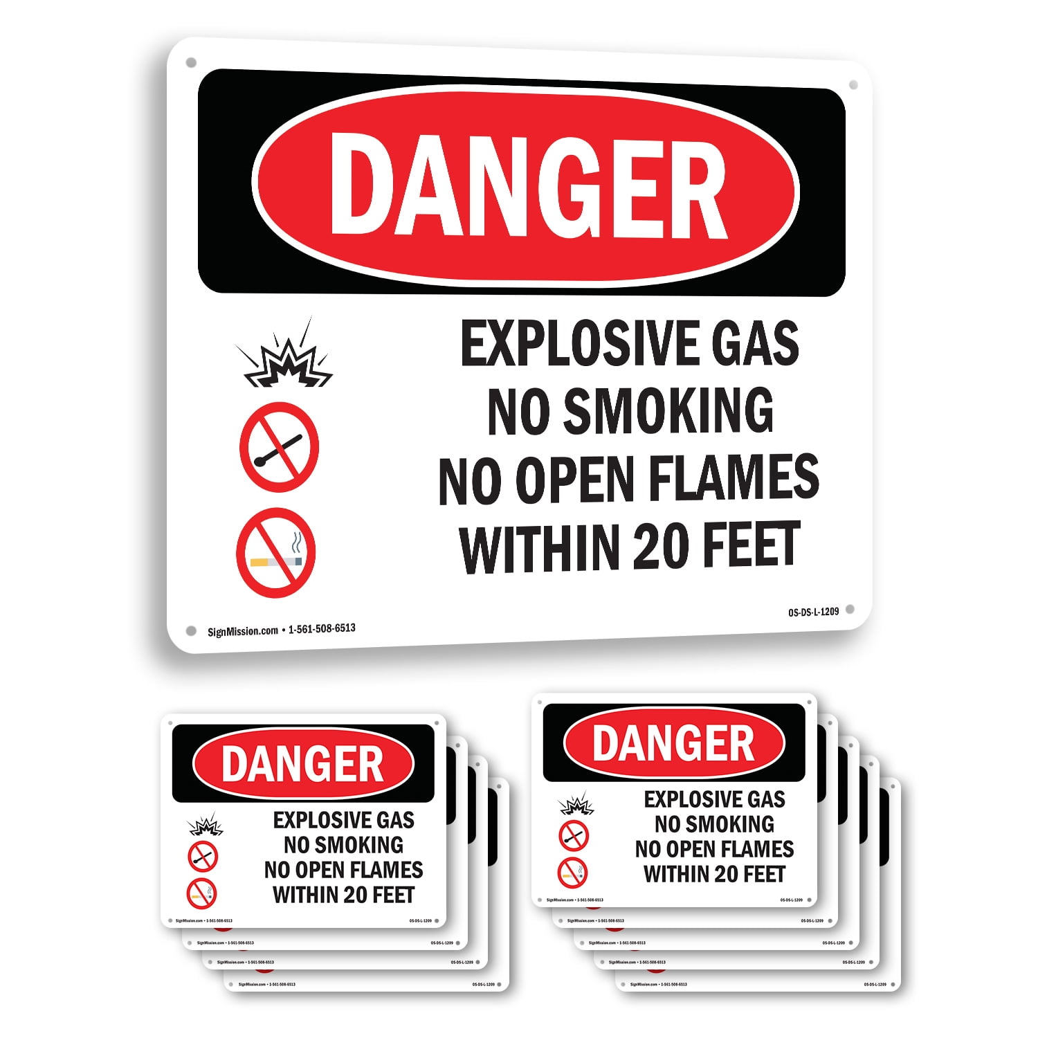 Explosive Gas No Smoking Within 20 Feet OSHA Danger Rigid Plastic Sign ...