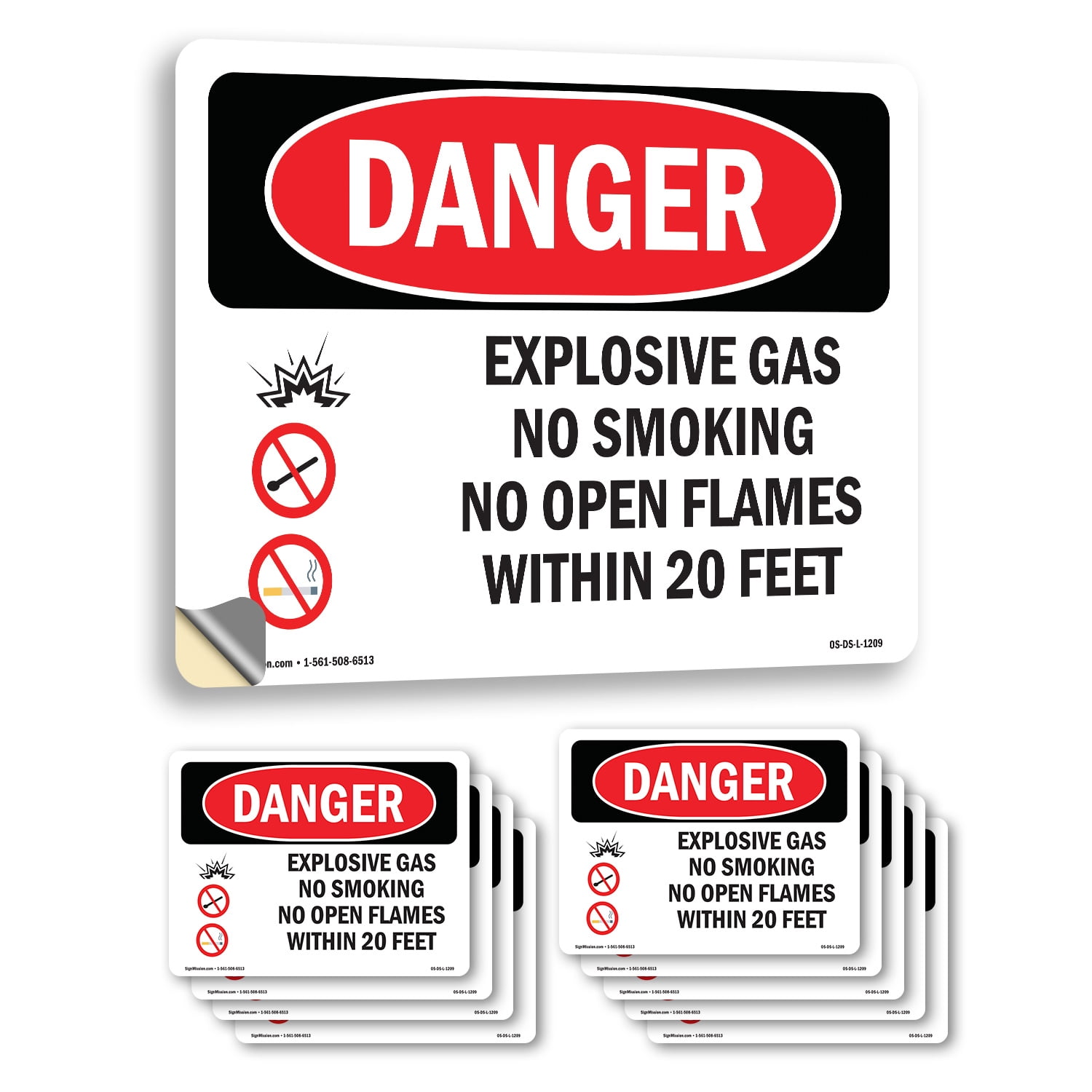 Explosive Gas No Smoking Within 20 Feet OSHA Danger Vinyl Decal Label ...