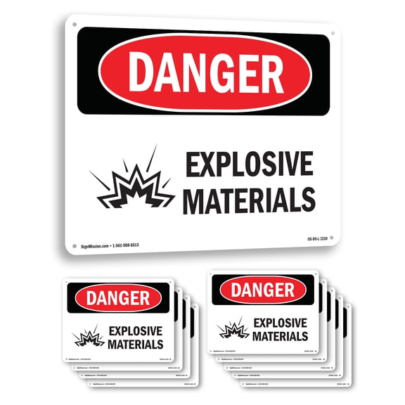 Explosive Materials OSHA Danger Aluminum Sign 14 Inch x 10 Inch - 10 Pack