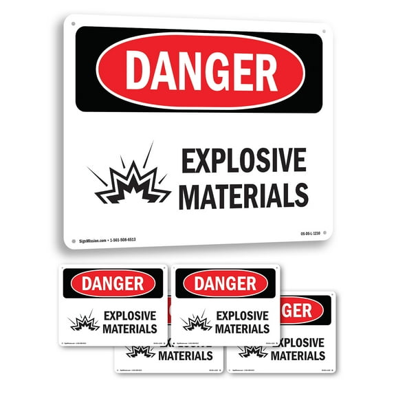 Explosive Materials OSHA Danger Aluminum Sign 18 Inch x 12 Inch - 5 Pack