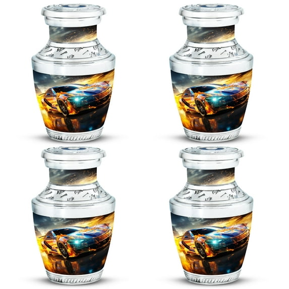 Explosive Supercar Chase Scene Cherished Charm - Mini Urn for Human Ashes - Enchanting Small Keepsake - Funeral Urns For Human Ashes - Memorial Urns 3 Inch, Set Of 4