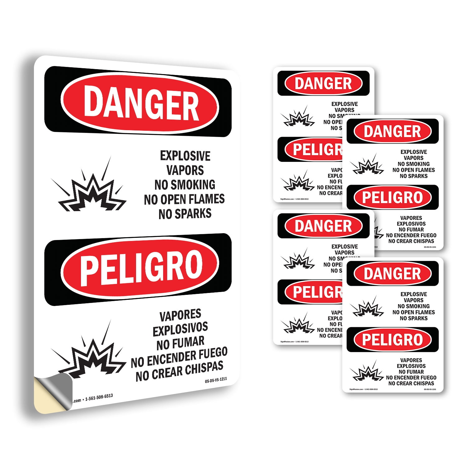 Explosive Vapors No Smoking Bilingual OSHA Danger Vinyl Decal Label 18 ...