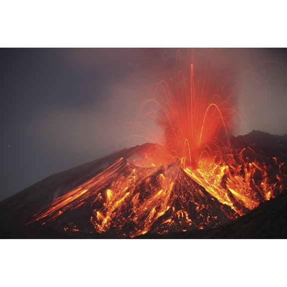 Explosive Vulcanian eruption of lava on Sakurajima Volcano  Japan Poster Print