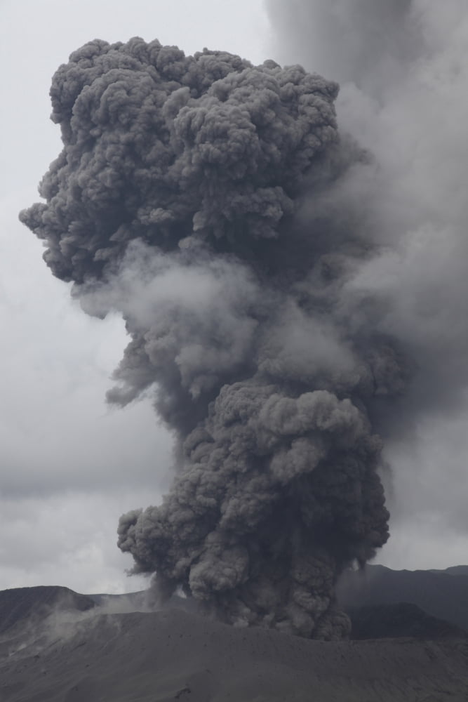 Explosive eruption forming ash cloud from Mount Bromo Tengger Caldera Java Indonesia Canvas Art - Richard RoscoeStocktrek Images (23 x 35)