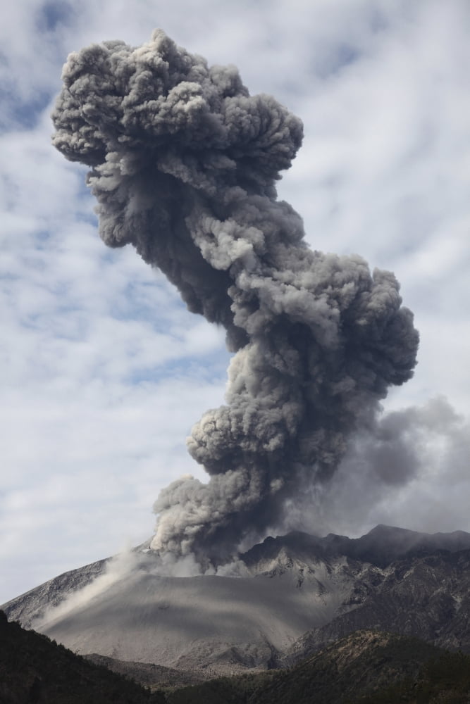 Explosive eruption of Sakurajima volcano Japan Canvas Art - Richard RoscoeStocktrek Images (12 x 18)