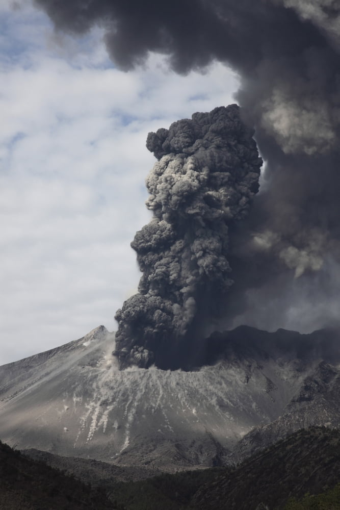 Explosive eruption of Sakurajima volcano Japan Canvas Art - Richard RoscoeStocktrek Images (12 x 18)