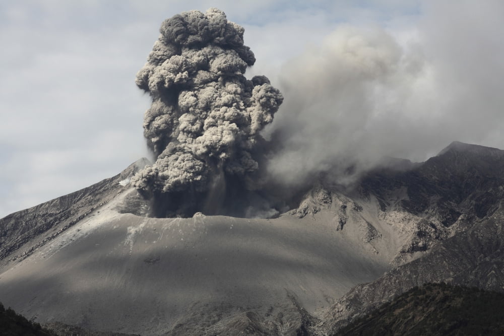 Explosive eruption of Sakurajima volcano Japan Canvas Art - Richard RoscoeStocktrek Images (35 x 23)