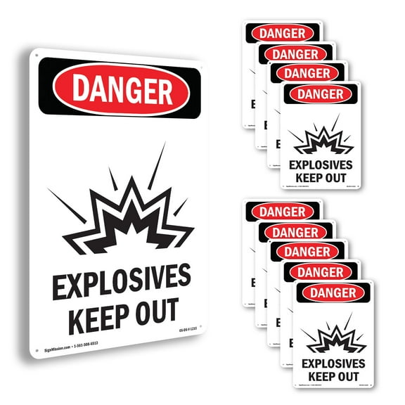 Explosives Keep Out OSHA Danger Aluminum Sign 10 Inch x 7 Inch - 10 Pack