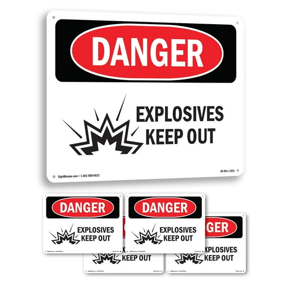 Explosives Keep Out OSHA Danger Rigid Plastic Sign 14 Inch x 10 Inch - 5 Pack