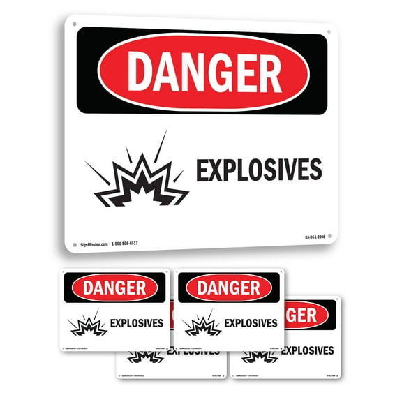 Explosives OSHA Danger Aluminum Sign 14 Inch x 10 Inch - 5 Pack