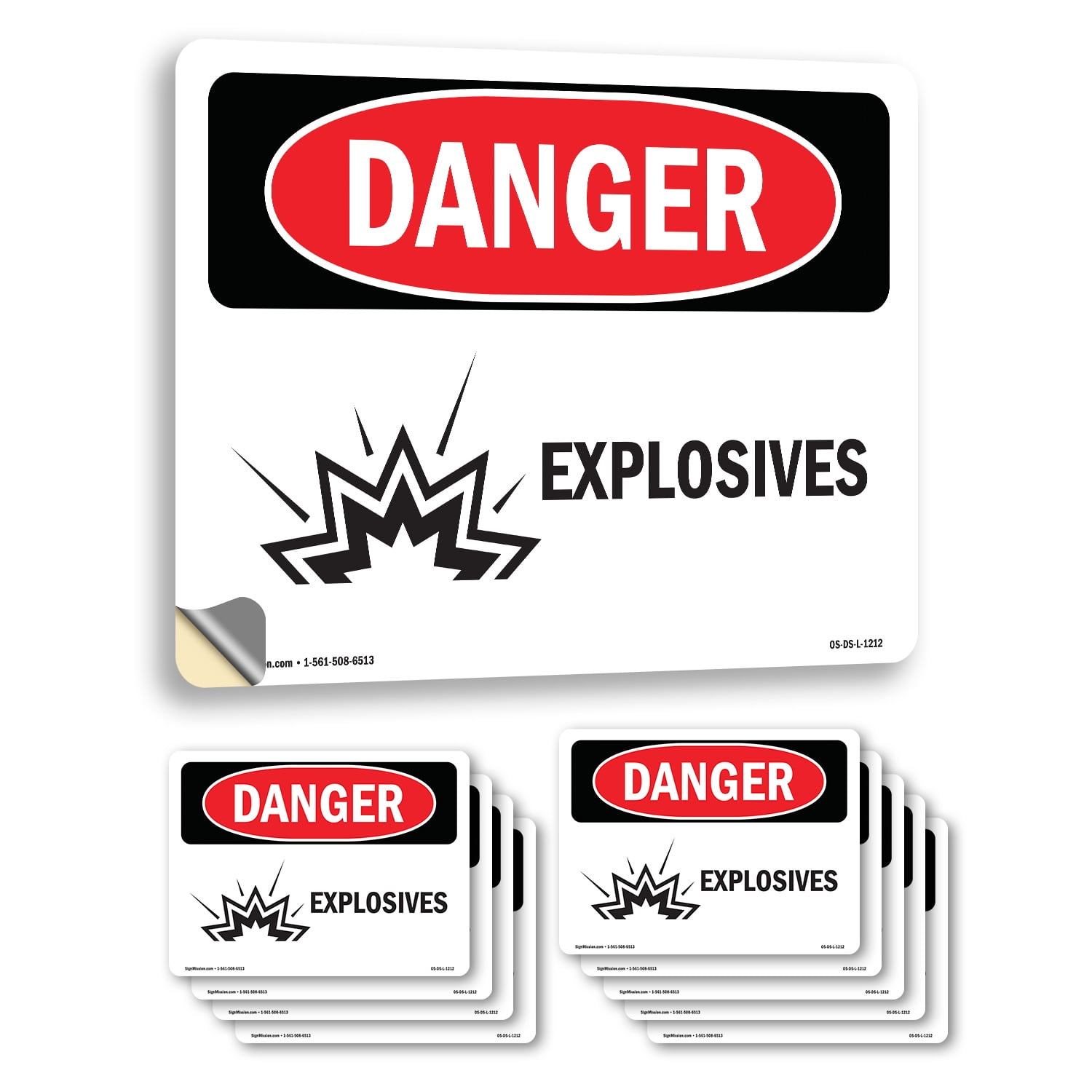 Explosives OSHA Danger Vinyl Decal Label 10 Inch x 7 Inch - 10 Pack ...