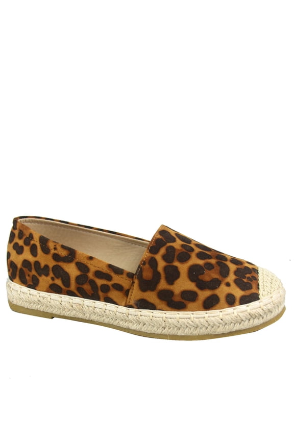 Expo-17 Women's Comfort Espadrille Slip On Round Toe Flat Shoes ( Leopard, 6 )