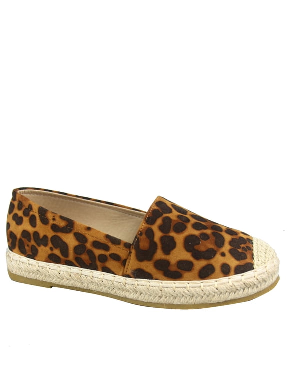 Expo-17 Women's Comfort Espadrille Slip On Round Toe Flat Shoes ( Leopard, 7 )