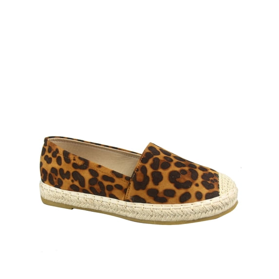 Expo-17 Women's Comfort Espadrille Slip On Round Toe Flat Shoes ( Leopard, 9 )