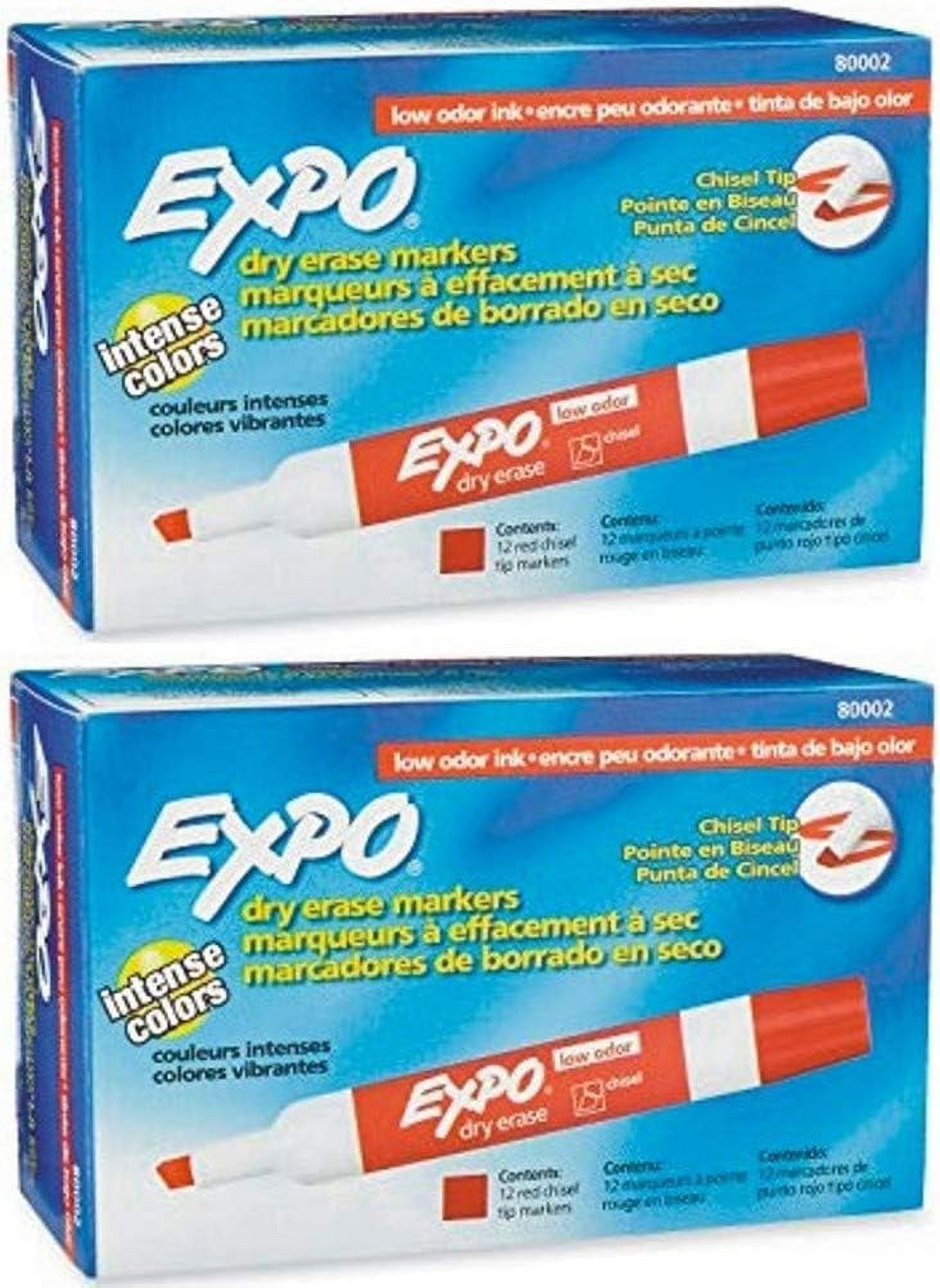 Expo 80002 Low Odor Dry Erase Markers, Chisel Tip, Red Color, 2 Sets