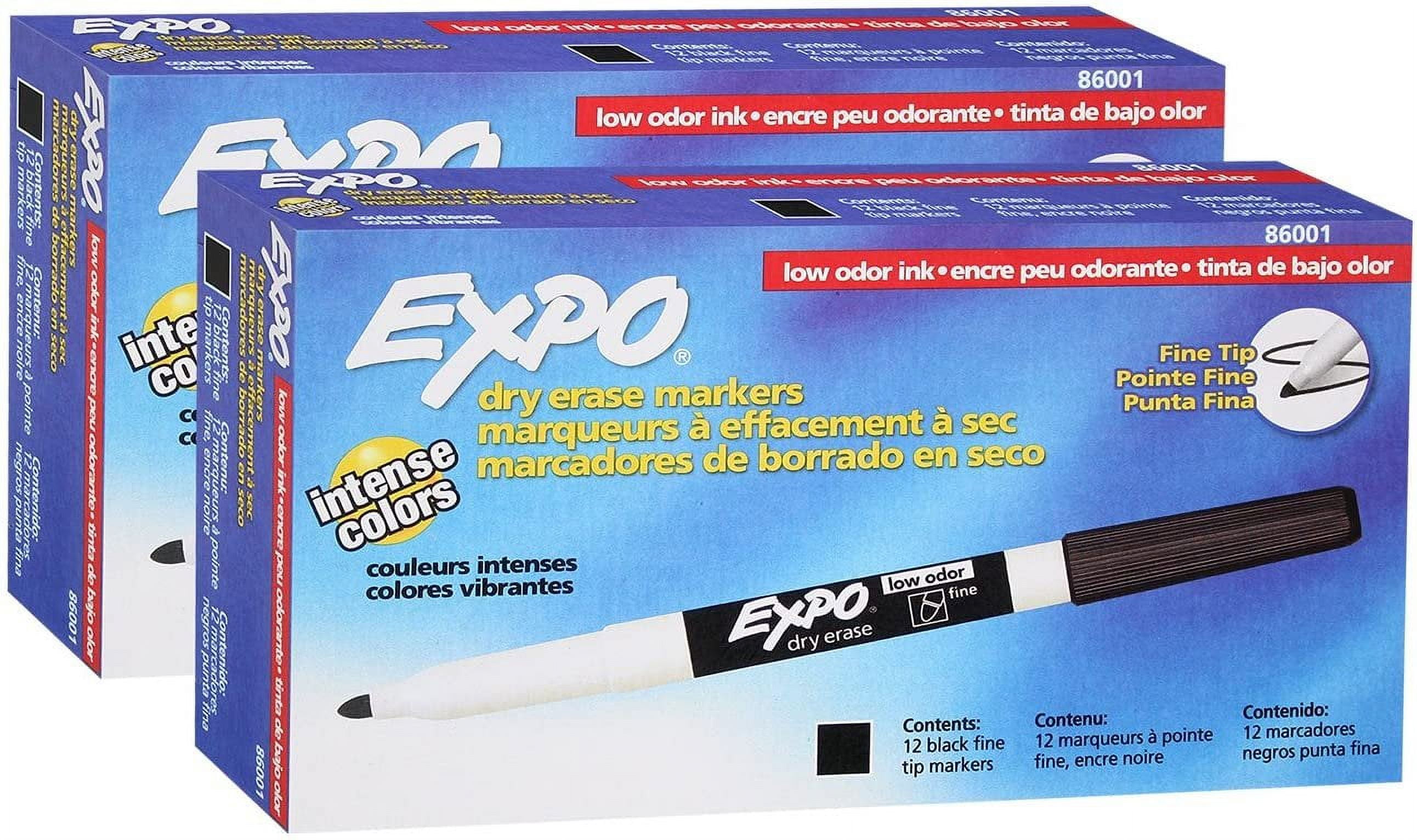 Expo 86001 Low Odor Dry Erase Marker, Black; Fine Tip, QuickDrying Ink
