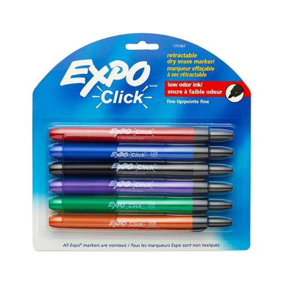 Expo Click Dry-Erase Markers, Fine Tip, Assorted Colors, 6 Pack