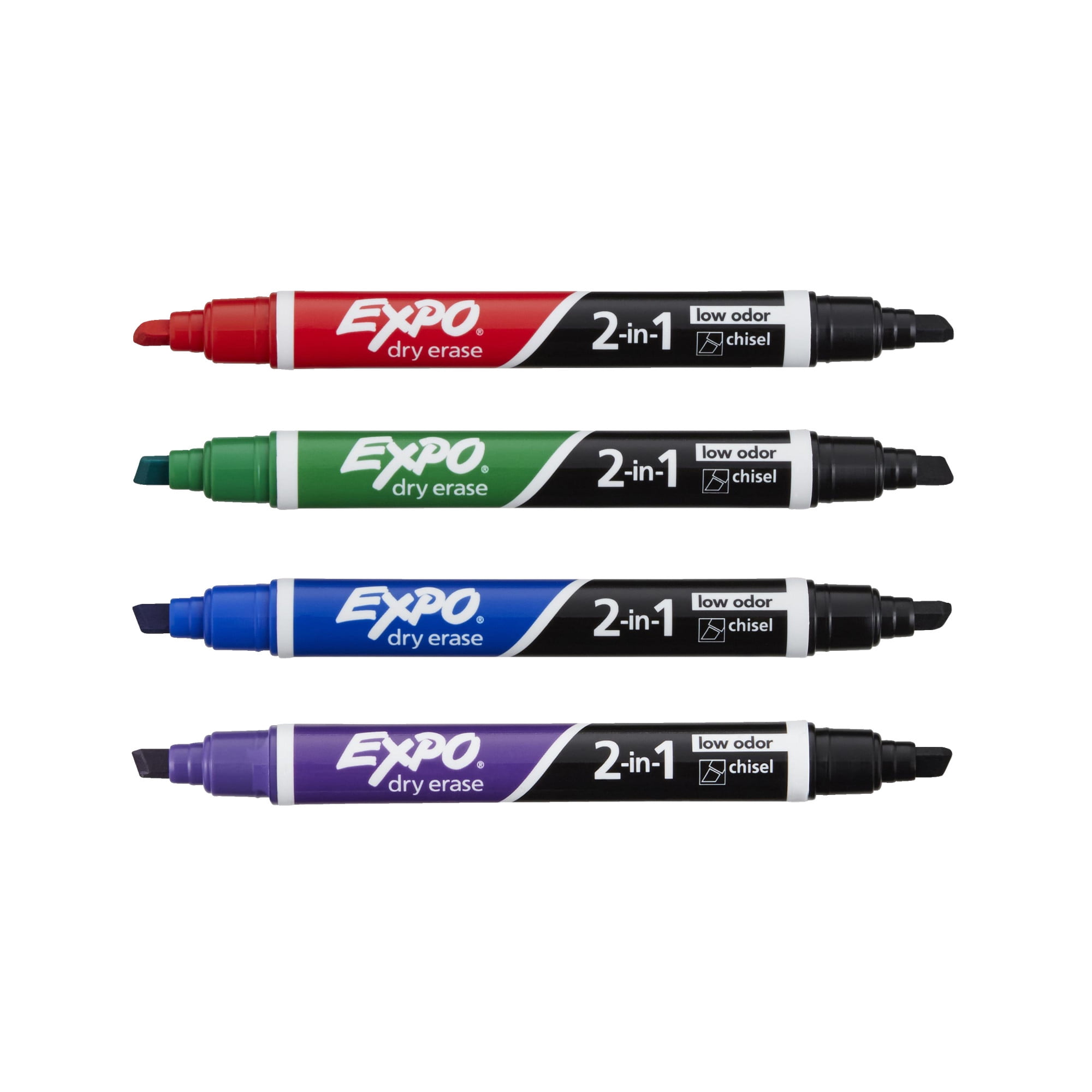 Expo Dry Erase 2in1 Dry Erase Markers, Chisel Tip, Assorted Colors, 4